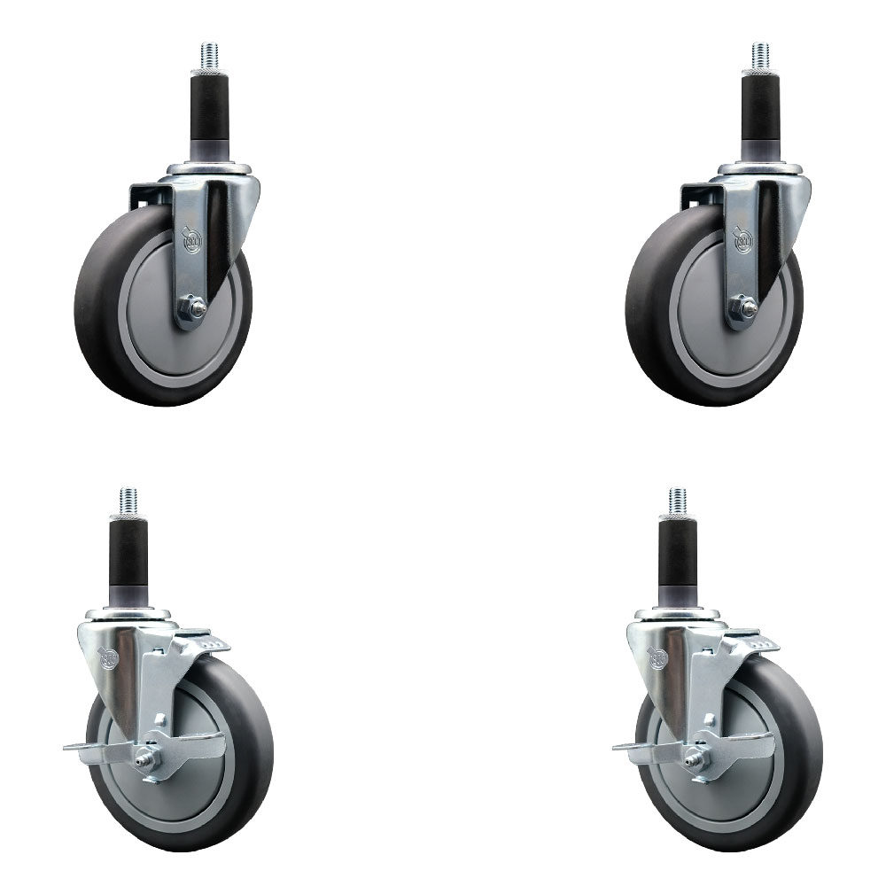 SCC-EX20S514-TPRB-2-TLB-2-118 Thermoplastic Rubber Swivel Expanding Stem Caster with 5 in. Gray Wheels & 1.13 in. Stems - Set of 4