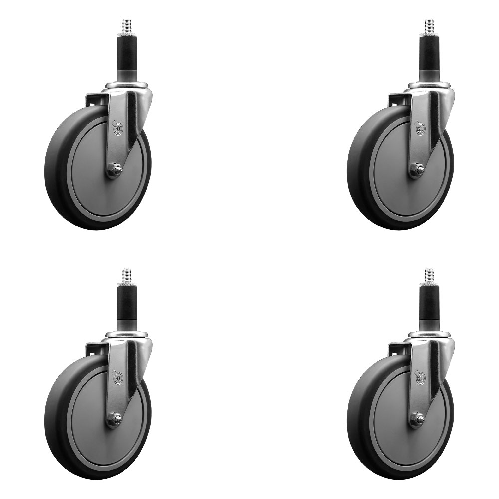 SCC-EX20S614-TPRB-PLB-118-4 Thermoplastic Rubber Swivel Expanding Stem Caster with 6 in. Gray Wheels & 1.13 in. Stems - Set of 4