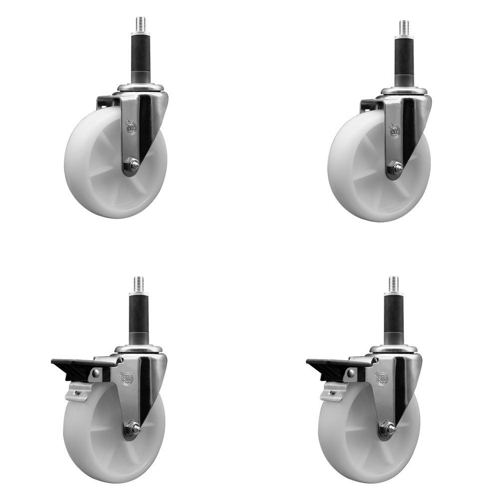 SCC-EX20S514-NYS-2-PLB-2-1 Nylon Swivel Expanding Stem Caster with 5 in. White Wheels & 1 in. Stems - Set of 4