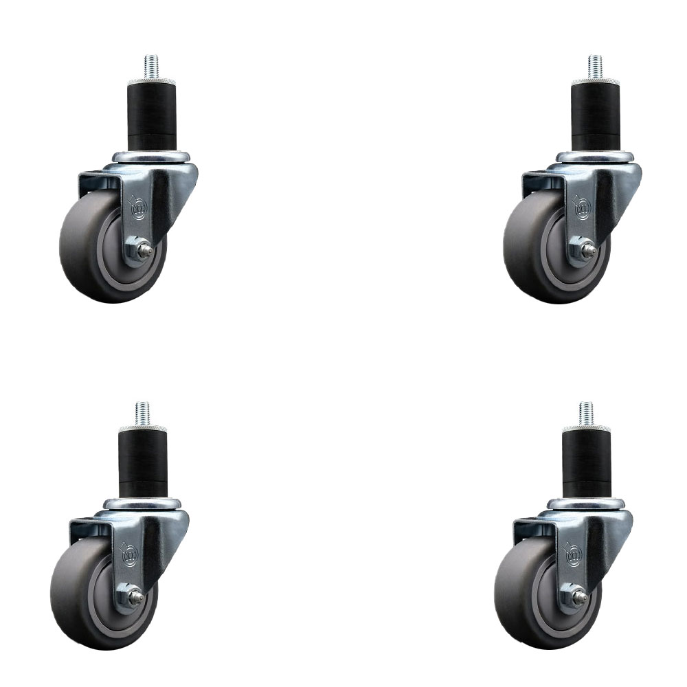 SCC-EX20S314-TPRB-134-4 Thermoplastic Rubber Swivel Expanding Stem Caster with 3 in. Gray Wheels & 1.75 in. Stems - Set of 4