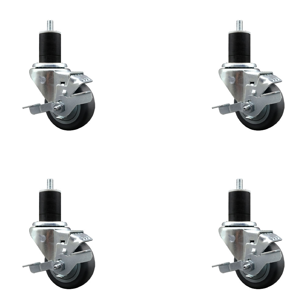 SCC-EX20S314-TPRB-TLB-134-4 Thermoplastic Rubber Swivel Expanding Stem Caster with 3 in. Gray Wheels & 1.75 in. Stems - Set of 4