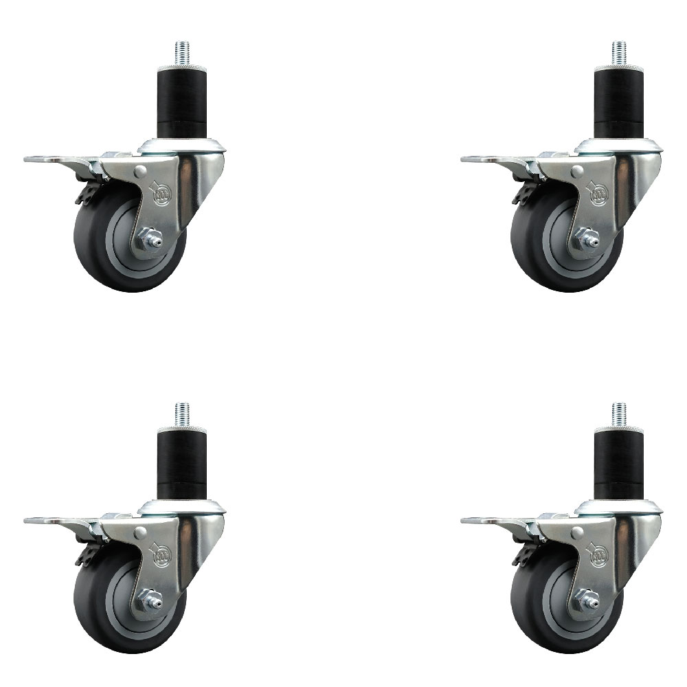 SCC-EXTTL20S314-TPRB-134-4 Thermoplastic Rubber Swivel Expanding Stem Caster with 3 in. Gray Wheels & 1.75 in. Stems - Set of 4