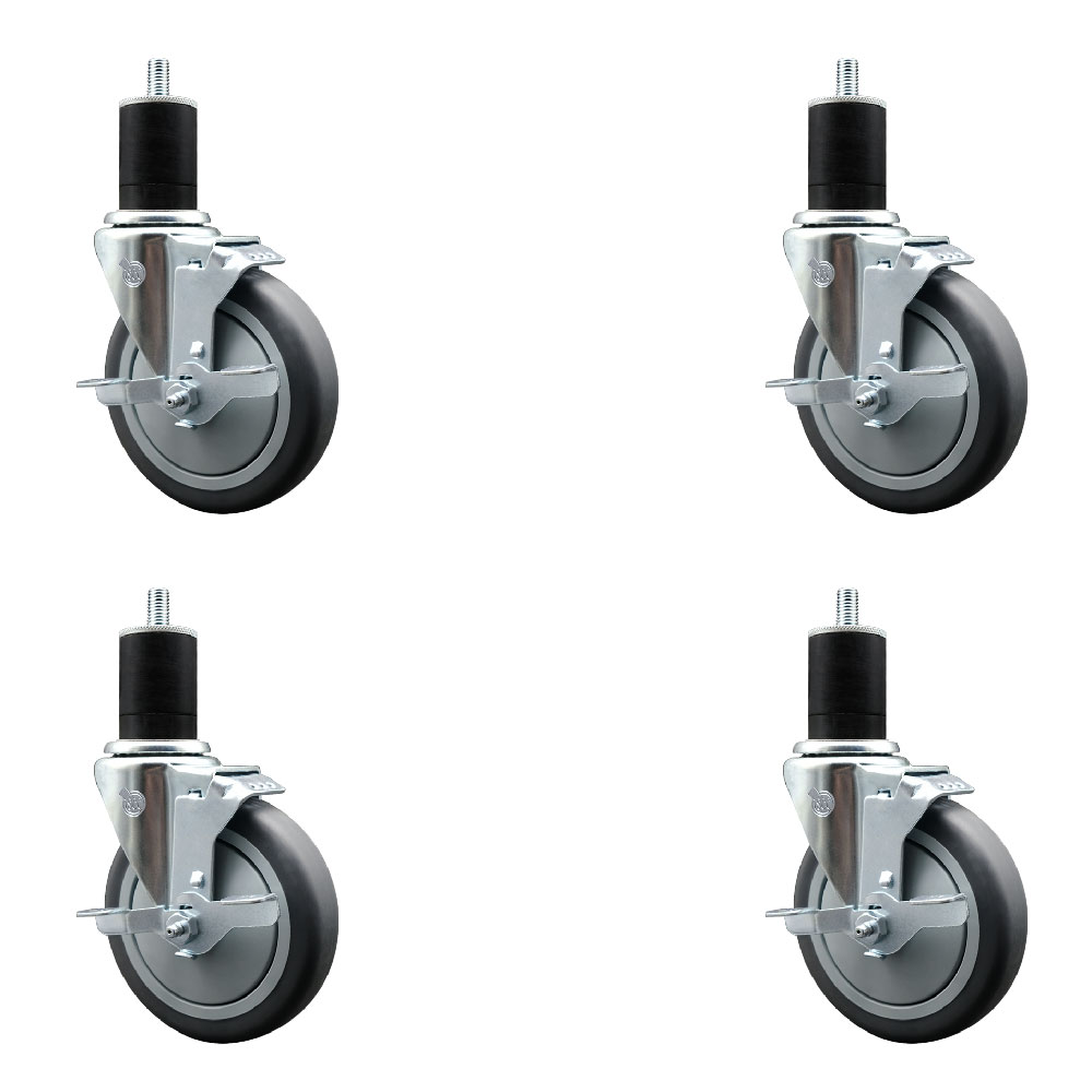 SCC-EX20S514-TPRB-TLB-134-4 Thermoplastic Rubber Swivel Expanding Stem Caster with 5 in. Gray Wheels & 1.75 in. Stems - Set of 4