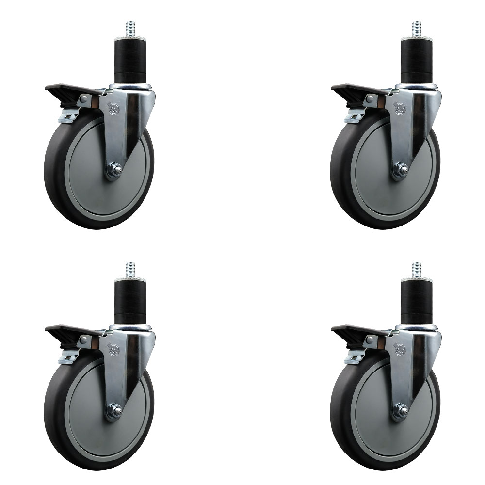 SCC-EX20S614-TPRB-PLB-134-4 Thermoplastic Rubber Swivel Expanding Stem Caster with 6 in. Gray Wheels & 1.75 in. Stems - Set of 4