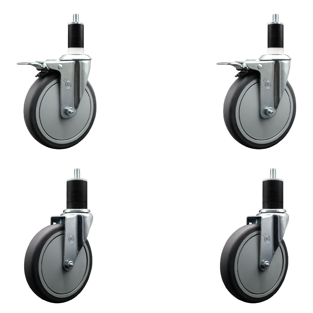SCC-EXTTL20S614-TPRB-2-S-2-134 Thermoplastic Rubber Swivel Expanding Stem Caster with 6 in. Gray Wheels & 1.75 in. Stems - Set of 4