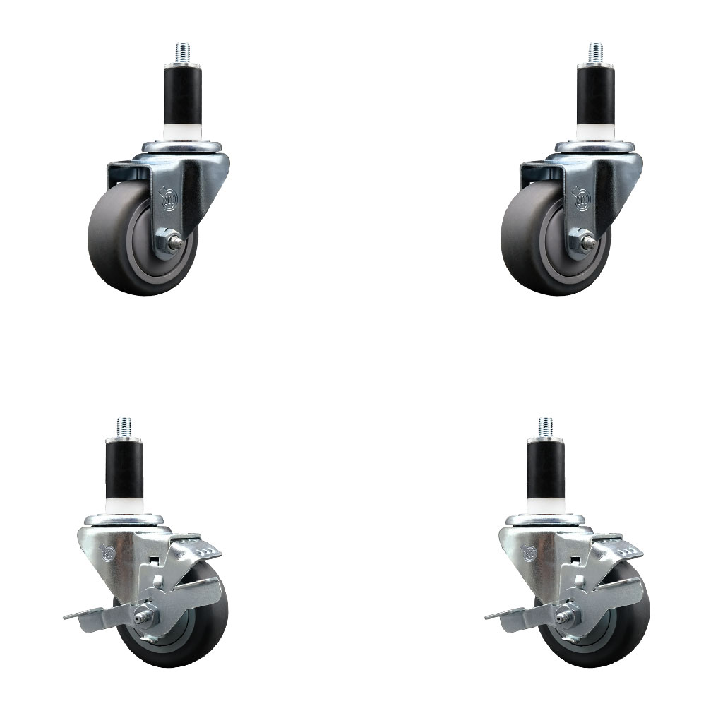 SCC-EX20S314-TPRB-2-TLB-2-138 Thermoplastic Rubber Swivel Expanding Stem Caster with 3 in. Gray Wheels & 1.38 in. Stems - Set of 4