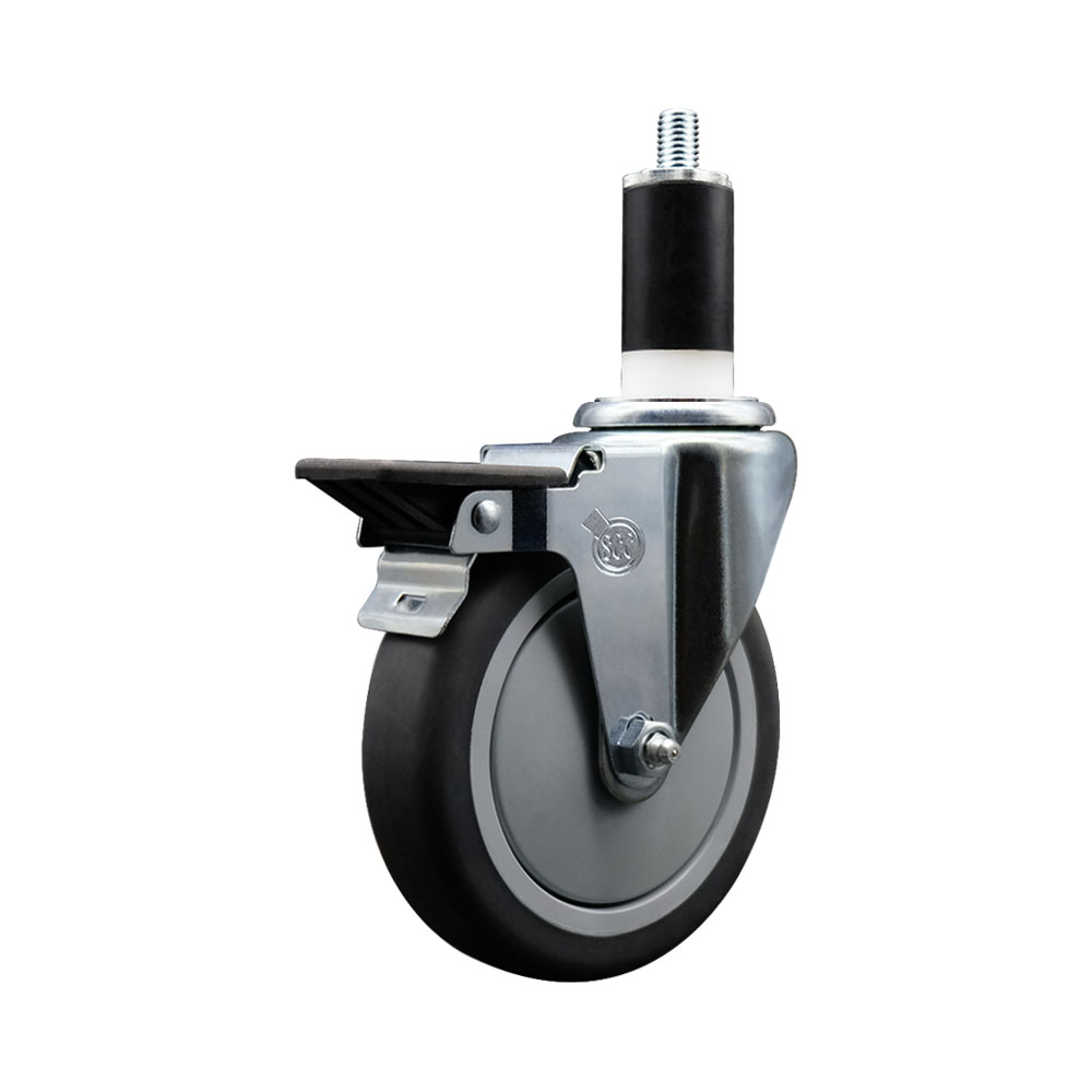 SCC-EX20S514-TPRB-PLB-138 Thermoplastic Rubber Swivel Expanding Stem Swivel Caster with 5 in. Gray Wheel & 1.38 in. Stem & Posi Locking Brake