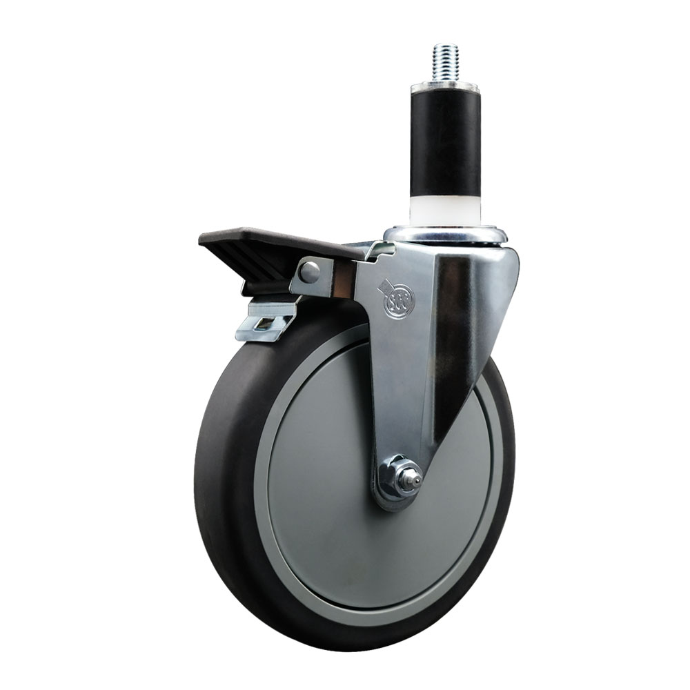 SCC-EX20S614-TPRB-PLB-138 Thermoplastic Rubber Swivel Expanding Stem Swivel Caster with 6 in. Gray Wheel & 1.38 in. Stem & Posi Locking Brake