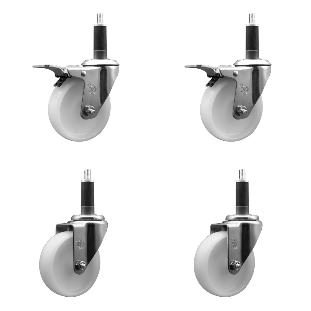 SCC-SSEXTTL20S414-NYS-2-S-2-1 Stainless Steel Nylon Swivel Expanding Stem Caster with 4 in. White Wheels & 1 in. Stems - Set of 4