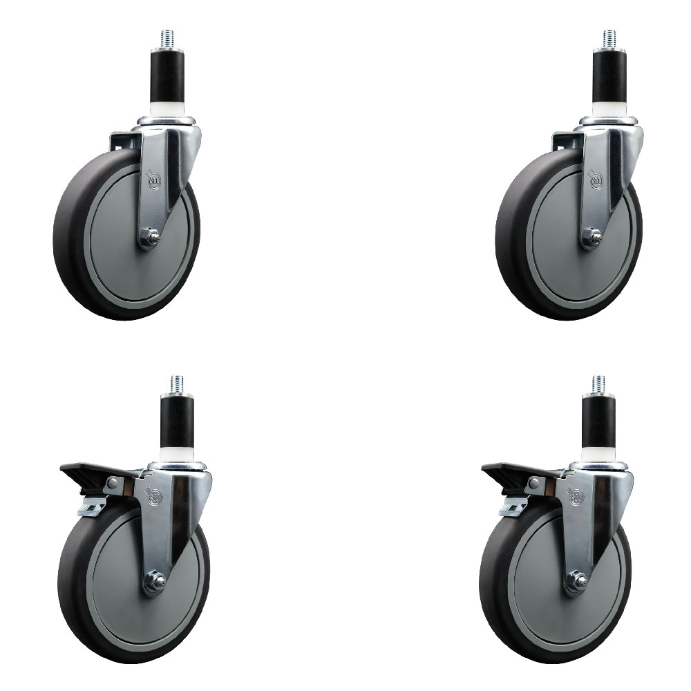 SCC-EX20S614-TPRB-2-PLB-2-138 Thermoplastic Rubber Swivel Expanding Stem Caster with 6 in. Gray Wheels & 1.38 in. Stems - Set of 4