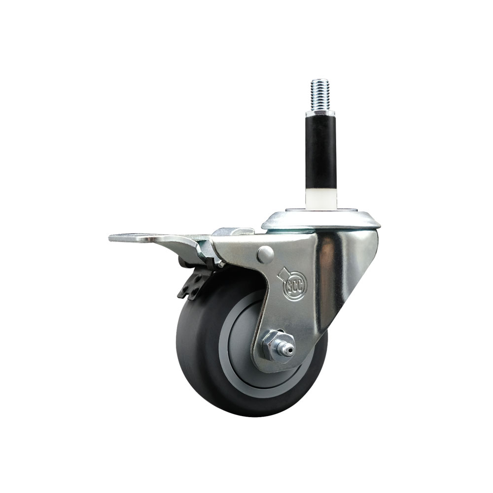 SCC-EXTTL20S314-TPRB-78 Thermoplastic Rubber Swivel Expanding Stem Swivel Caster with 3 in. Gray Wheel & 0.87 in. Stem & Total Locking Brake