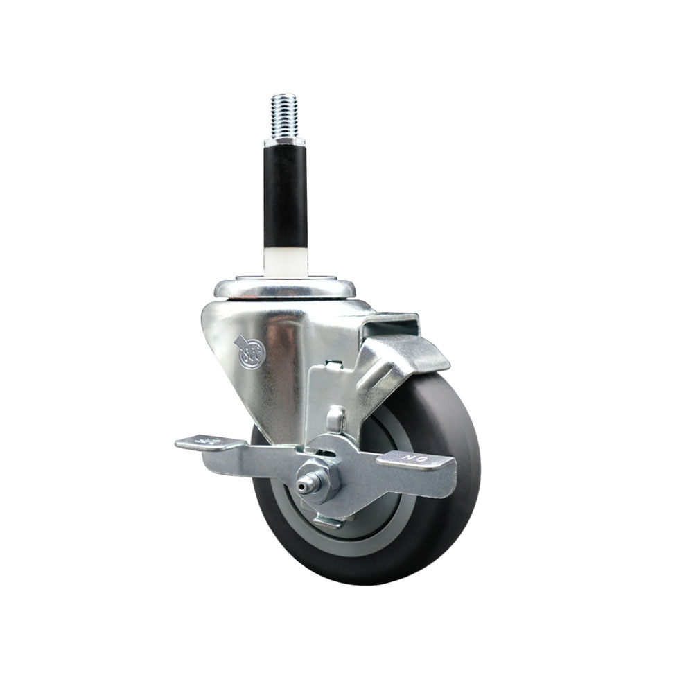 SCC-EX20S3514-TPRB-TLB-78 Thermoplastic Rubber Swivel Expanding Stem Swivel Caster with 3.5 in. Gray Wheel & 0.87 in. Stem & Top Locking Brake
