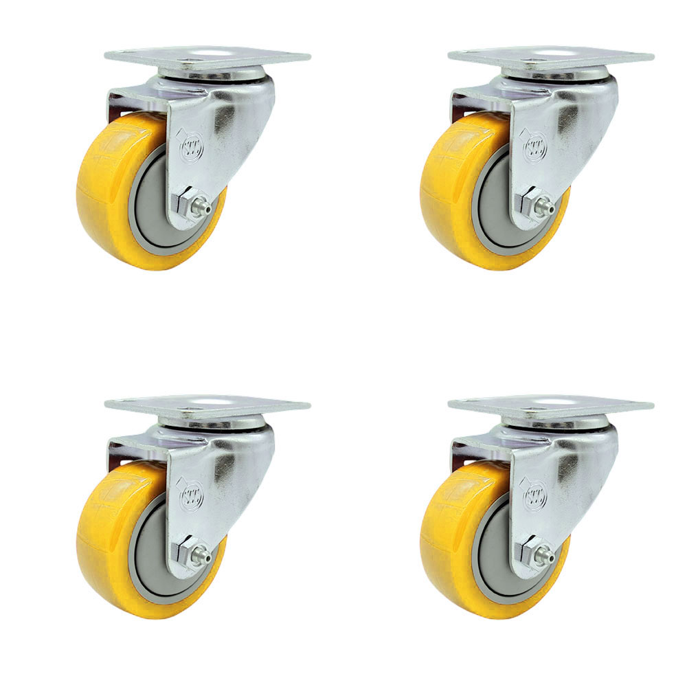 SCC-20S314-PPUB-YEL-4 Polyurethane Swivel Top Plate Caster with 3 in. Yellow Wheels - Set of 4