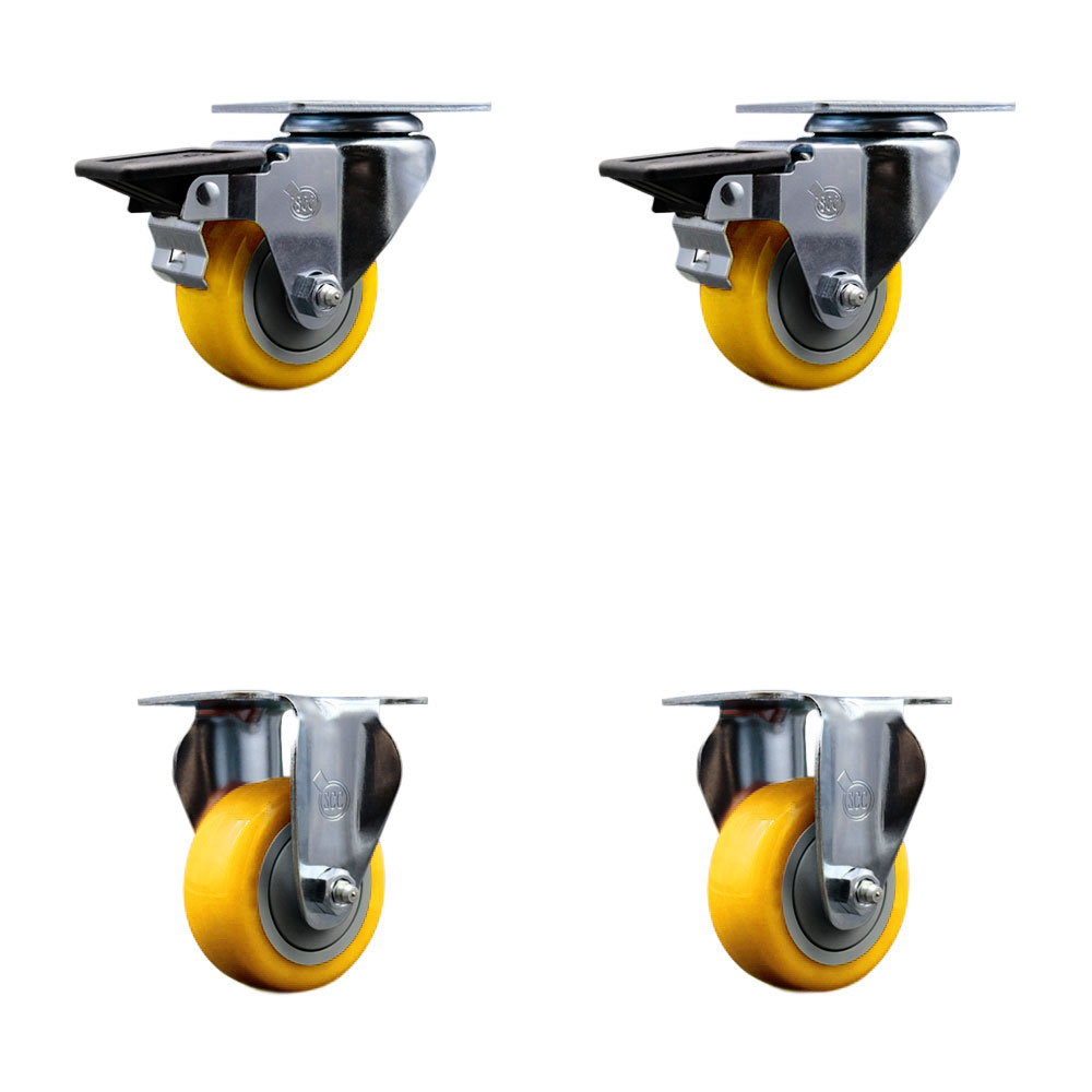 SCC-20S314-PPUB-YEL-PLB-2-R-2 Polyurethane Swivel Top Plate Caster with 3 in. Yellow Wheels - Set of 4