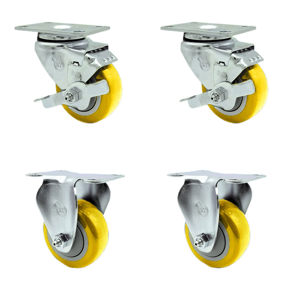 SCC-20S314-PPUB-YEL-TLB-2-R314-2 Polyurethane Swivel Top Plate Caster with 3 in. Yellow Wheels - Set of 4