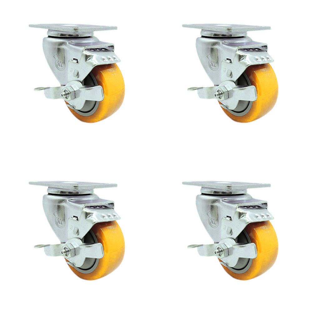 SCC-20S314-PPUB-YEL-TLB-4 Polyurethane Swivel Top Plate Caster with 3 in. Yellow Wheels - Set of 4