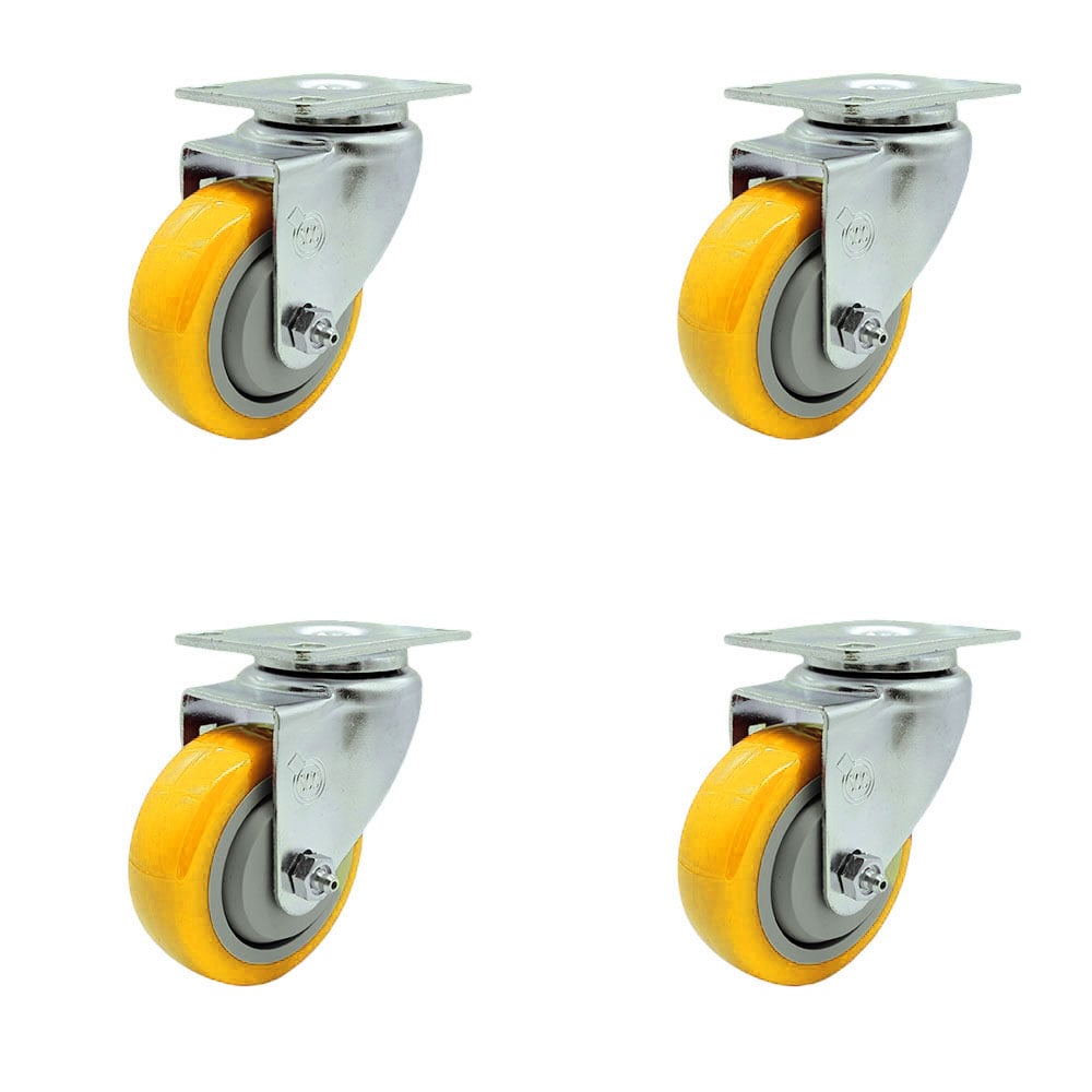 SCC-20S3514-PPUB-YEL-4 Polyurethane Swivel Top Plate Caster with 3.5 in. Yellow Wheels - Set of 4