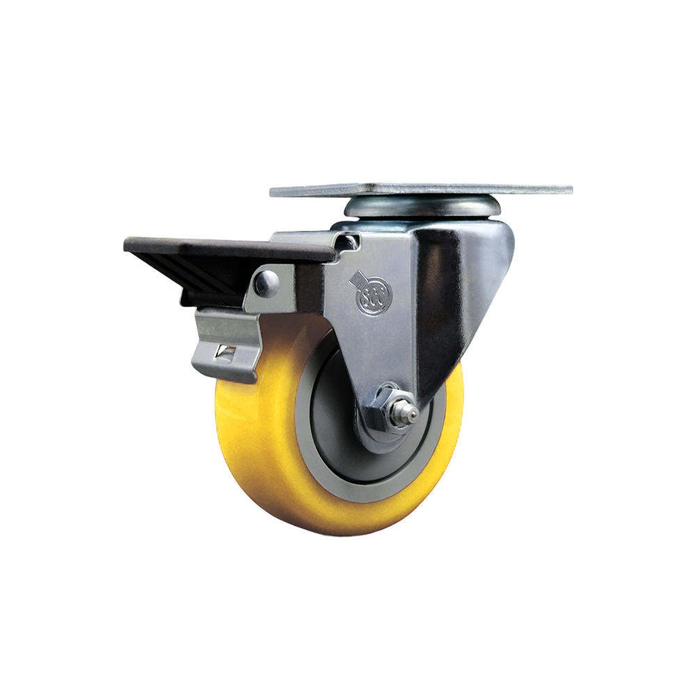 SCC-20S3514-PPUB-YEL-PLB Polyurethane Swivel Top Plate Swivel Caster with 3.5 in. Yellow Wheel & Posi Locking Brake