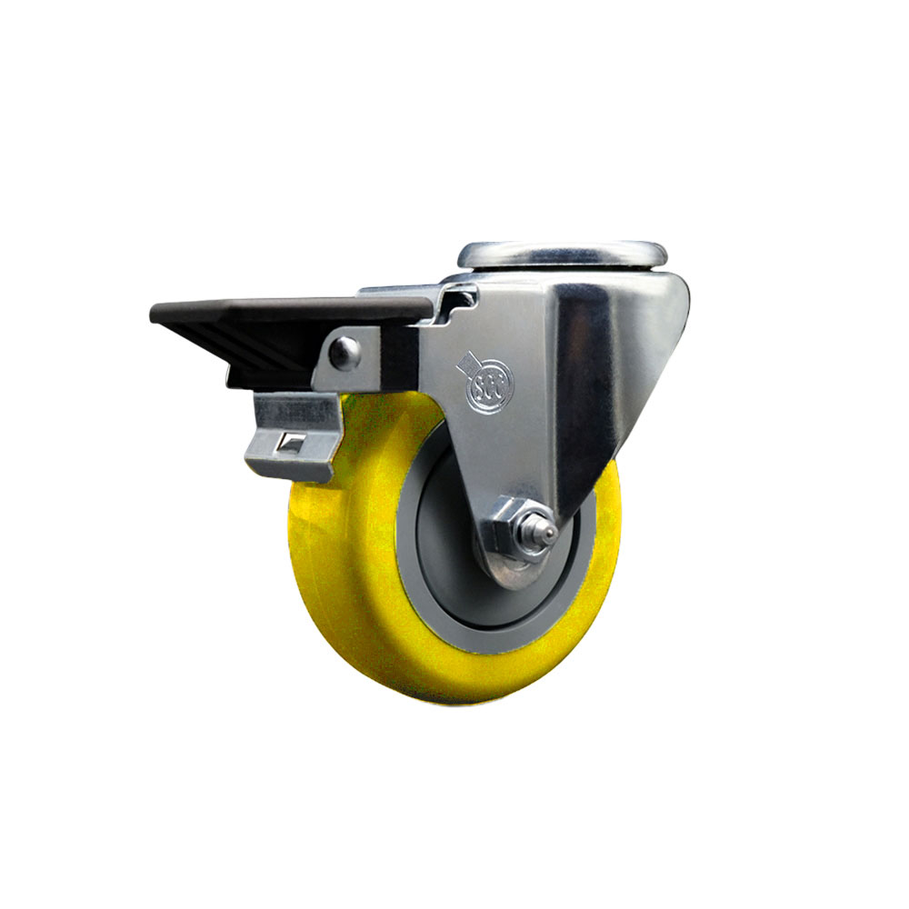SCC-BH20S3514-PPUB-YEL-PLB Polyurethane Swivel Bolt Hole Caster with 3.5 x 1.25 in. Yellow Wheel & Posi Locking Brake