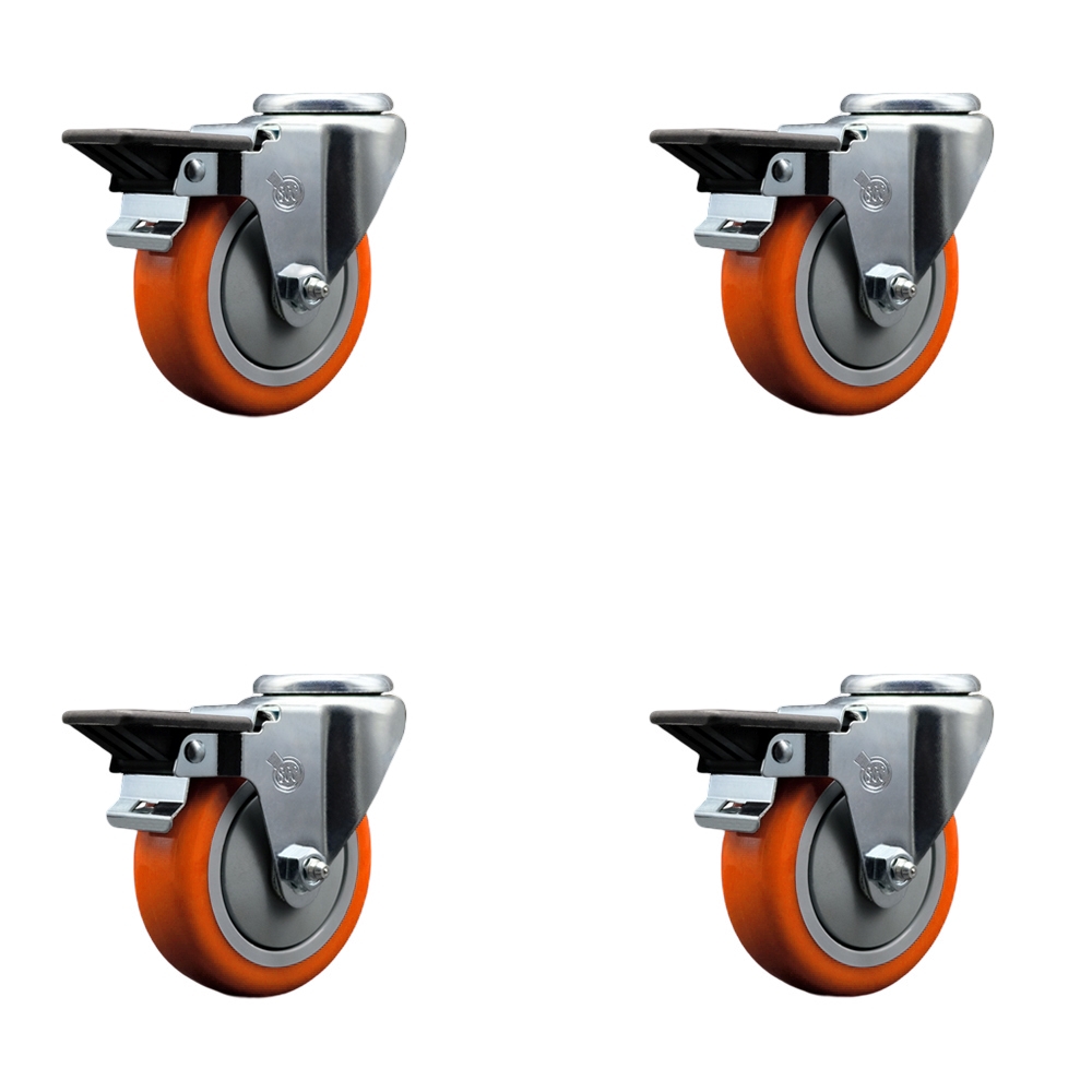 SCC-BH20S414-PPUB-ORG-PLB-4 Polyurethane Swivel Bolt Hole Caster with 4 x 1.25 in. Orange Wheels - Set of 4
