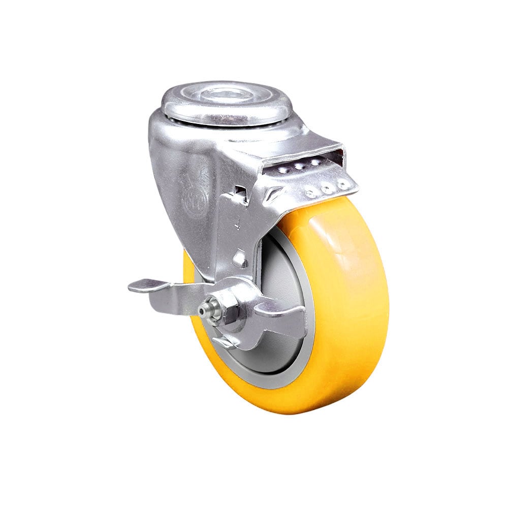 SCC-BH20S414-PPUB-YEL-TLB Polyurethane Swivel Bolt Hole Caster with 4 x 1.25 in. Yellow Wheel & Top Locking Brake