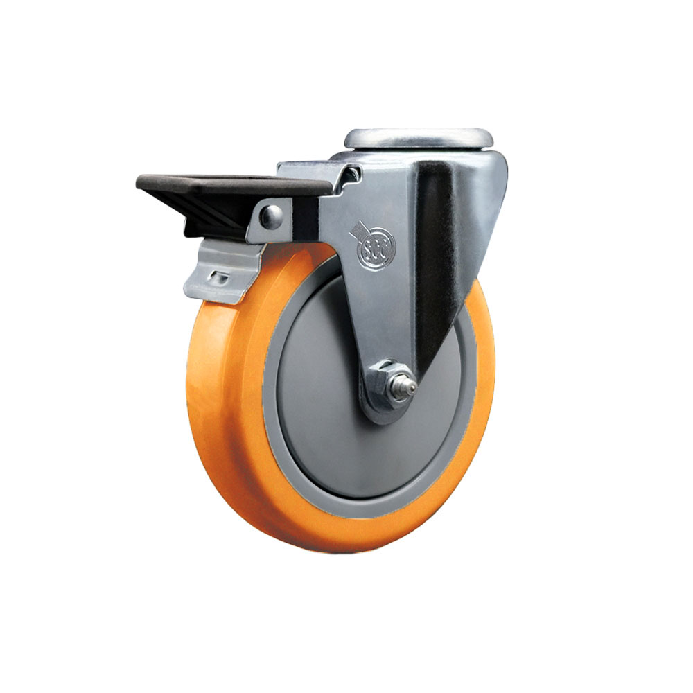SCC-BH20S514-PPUB-ORG-PLB Polyurethane Swivel Bolt Hole Caster with 5 x 1.25 in. Orange Wheel & Posi Locking Brake