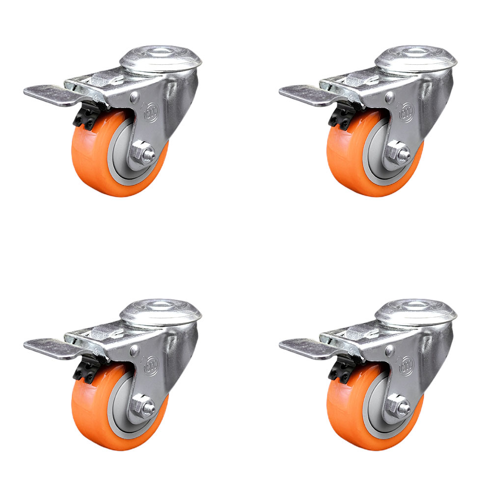 SCC-BHTTL20S314-PPUB-ORG-4 Polyurethane Swivel Bolt Hole Caster with 3 x 1.25 in. Orange Wheels - Set of 4