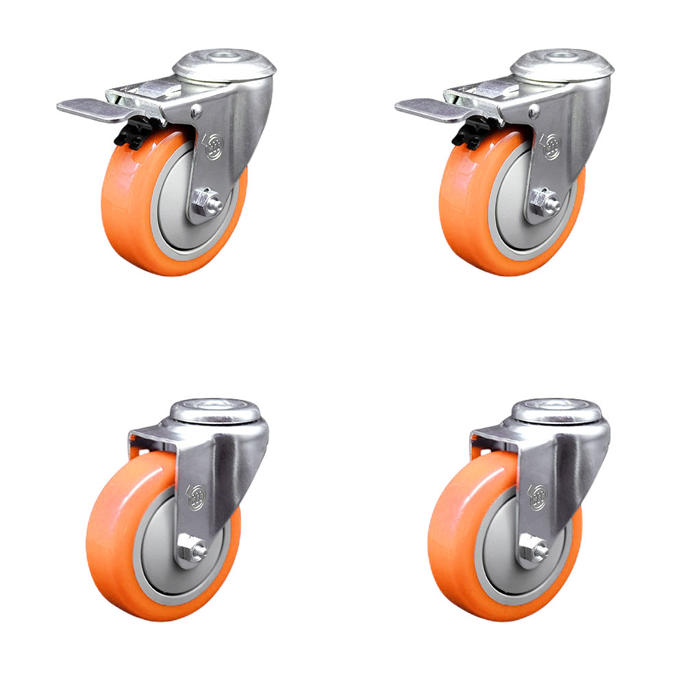 SCC-BHTTL20S414-PPUB-ORG-2-S-2 Polyurethane Swivel Bolt Hole Caster with 4 x 1.25 in. Orange Wheels - Set of 4