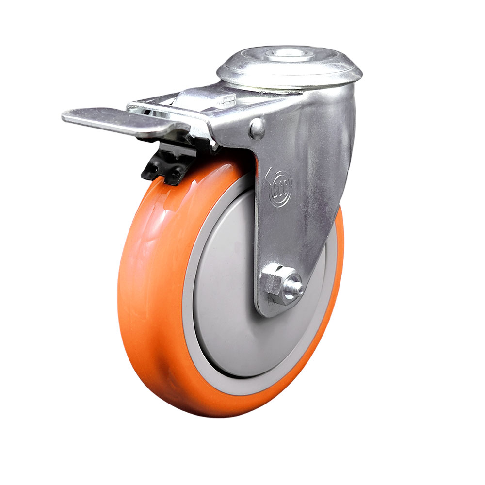 SCC-BHTTL20S514-PPUB-ORG Polyurethane Swivel Bolt Hole Caster with 5 x 1.25 in. Orange Wheel & Total Locking Brake