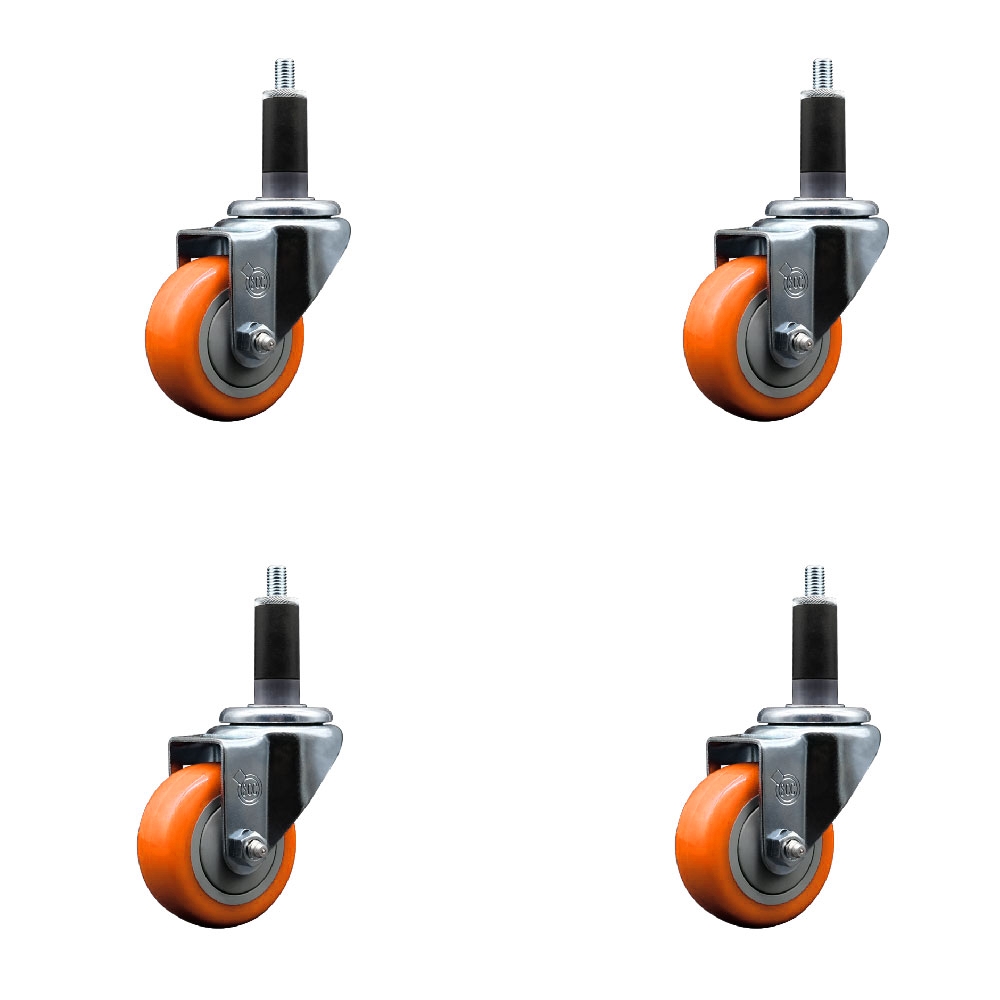 SCC-EX20S314-PPUB-ORG-118-4 Polyurethane Swivel Expanding Stem Caster with 3 in. Orange Wheels & 1.13 in. Stems - Set of 4