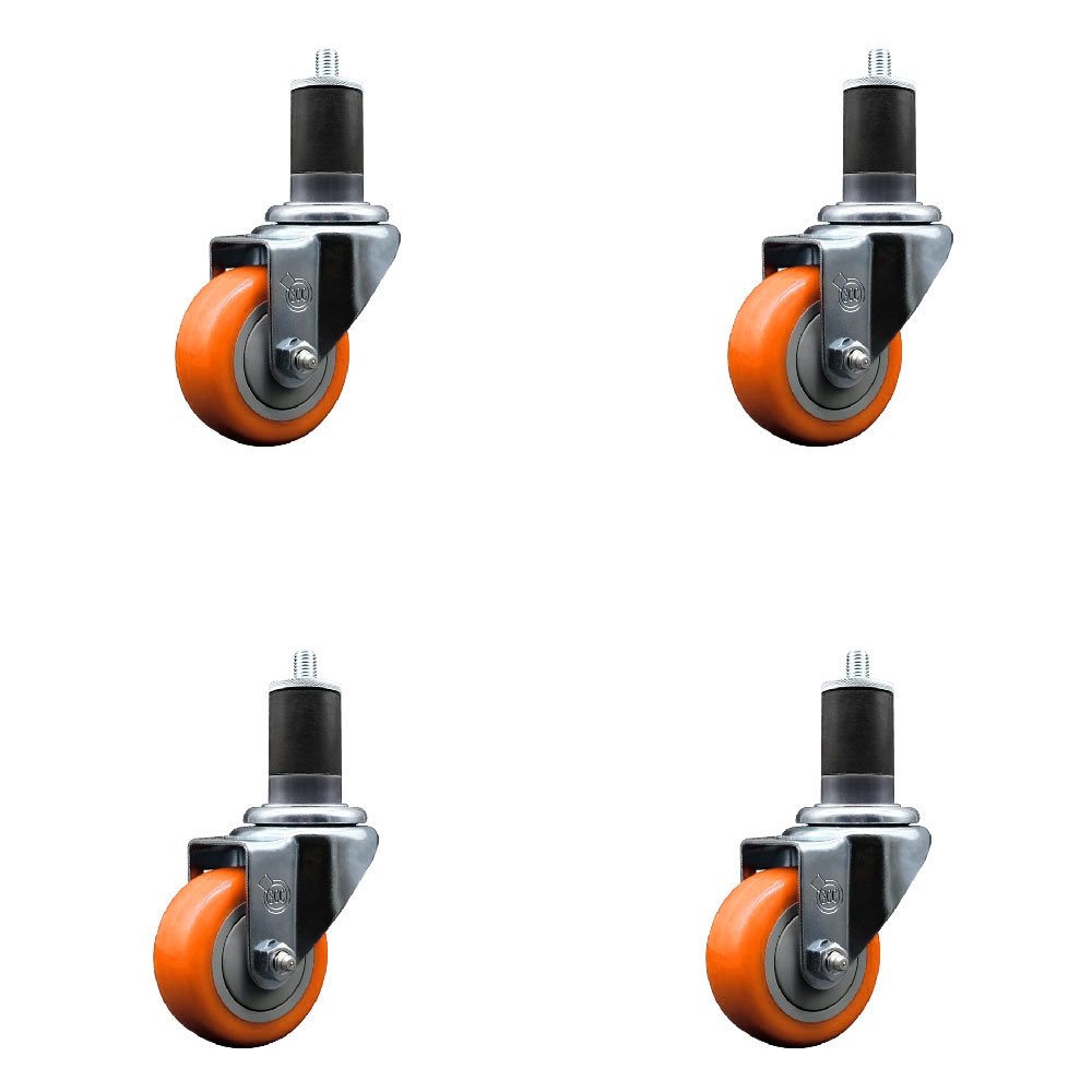 SCC-EX20S314-PPUB-ORG-158-4 Polyurethane Swivel Expanding Stem Caster with 3 in. Orange Wheels & 1.63 in. Stems - Set of 4