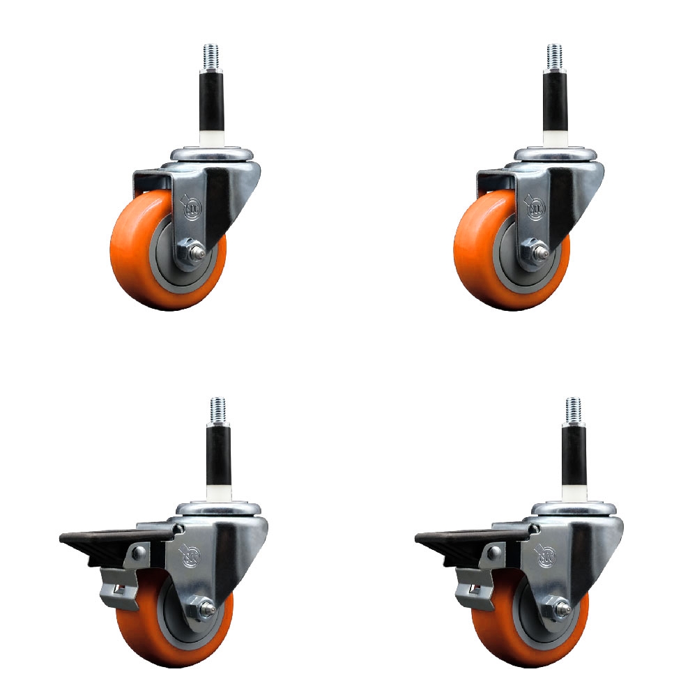 SCC-EX20S314-PPUB-ORG-2-PLB-2-78 Polyurethane Swivel Expanding Stem Caster with 3 in. Orange Wheels & 0.87 in. Stems - Set of 4