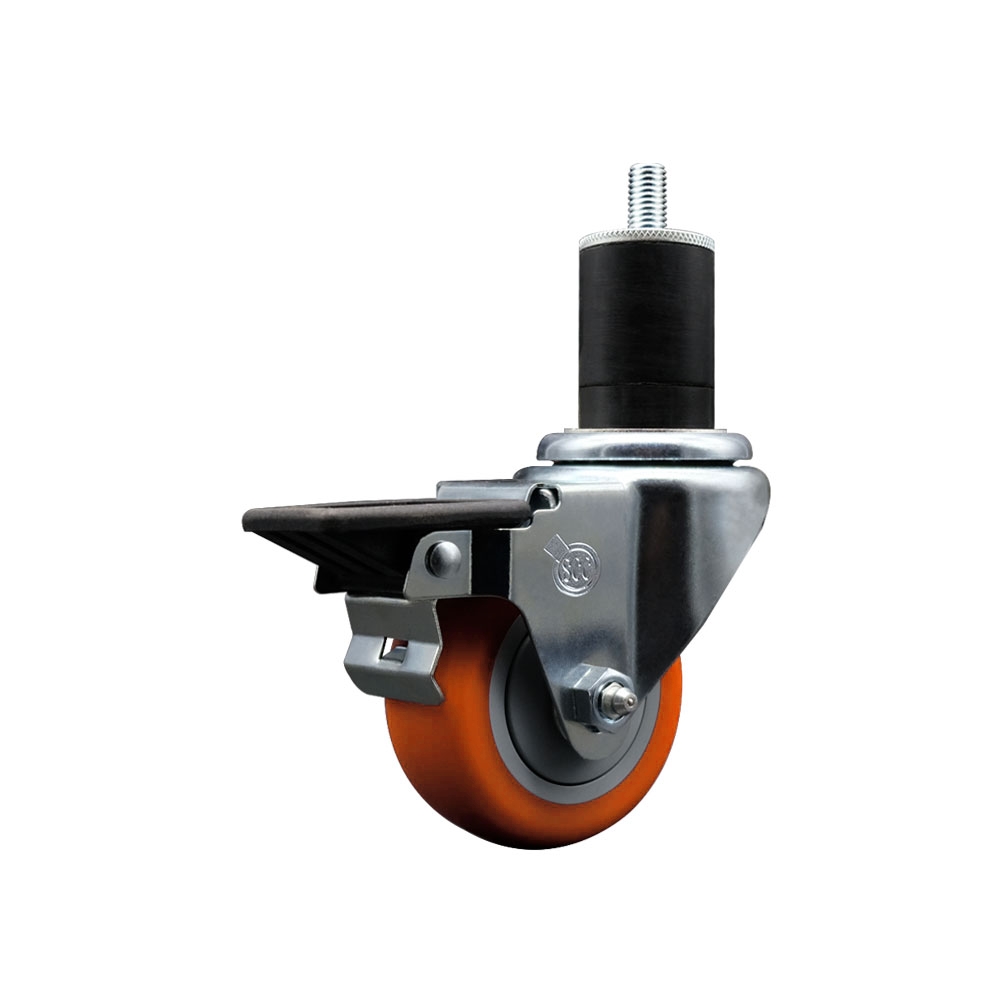 SCC-EX20S314-PPUB-ORG-PLB-134 Polyurethane Expanding Stem Swivel Caster with 3 in. Orange Wheel & 1.75 in. Stem & Posi Locking Brake