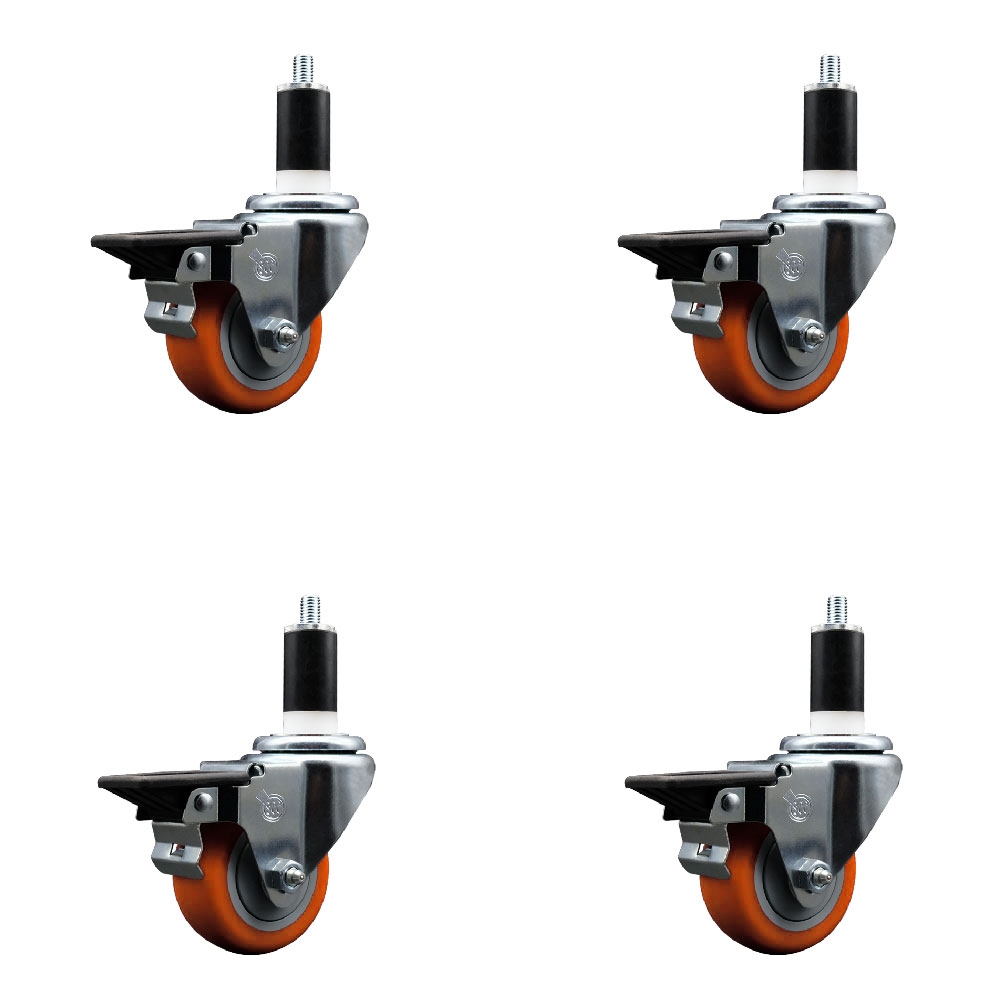 SCC-EX20S314-PPUB-ORG-PLB-138-4 Polyurethane Swivel Expanding Stem Caster with 3 in. Orange Wheels & 1.38 in. Stems - Set of 4
