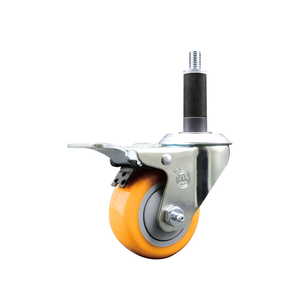 SCC-SSEXTTL20S314-PPUB-YEL-1 Stainless Steel Polyurethane Expanding Stem Swivel Caster with 3 in. Yellow Wheel & 1 in. Stem & Total Locking Brake
