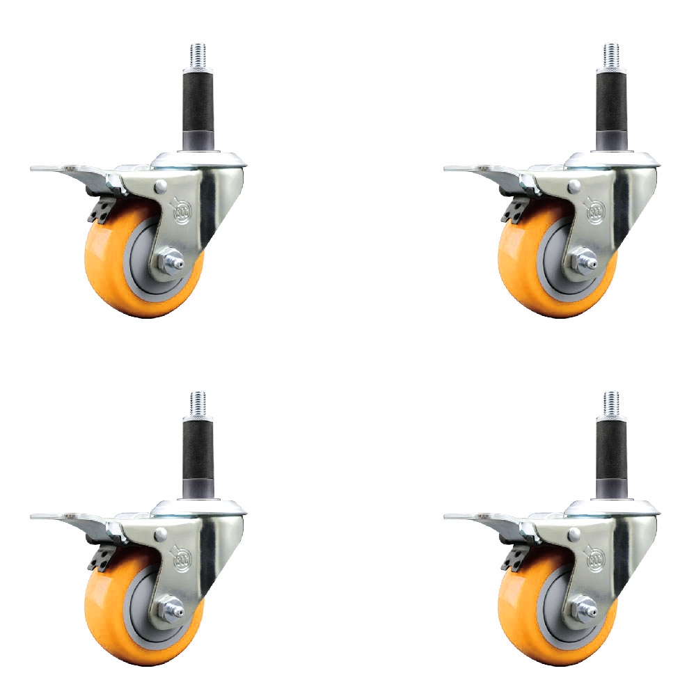 SCC-SSEXTTL20S314-PPUB-YEL-1-4 Stainless Steel Polyurethane Swivel Expanding Stem Caster with 3 in. Yellow Wheels & 1 in. Stems - Set of 4