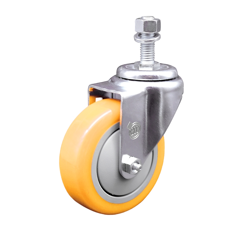 SCC-SSTS20S414-PPUB-YEL-121315 Stainless Steel Polyurethane Swivel Threaded Stem Caster with 4 x 1.25 in. Yellow Wheel & 0.5 in. Stem