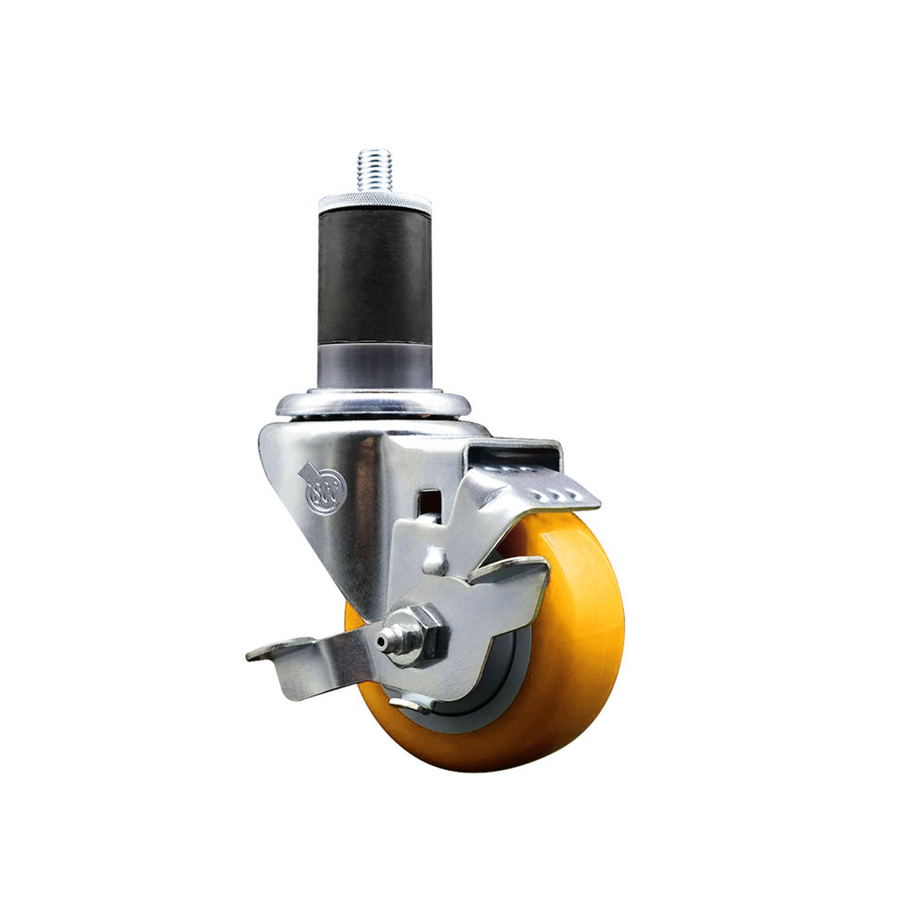 Stainless Steel Polyurethane Expanding Stem Swivel Caster with 3.5 in. Yellow Wheel & 1.63 in. Stem & Top Locking Brake