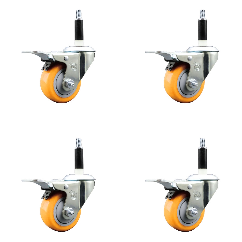 SCC-SSEXTTL20S314-PPUB-YEL-78-4 Stainless Steel Polyurethane Swivel Expanding Stem Caster with 3 in. Yellow Wheels & 0.87 in. Stems - Set of 4