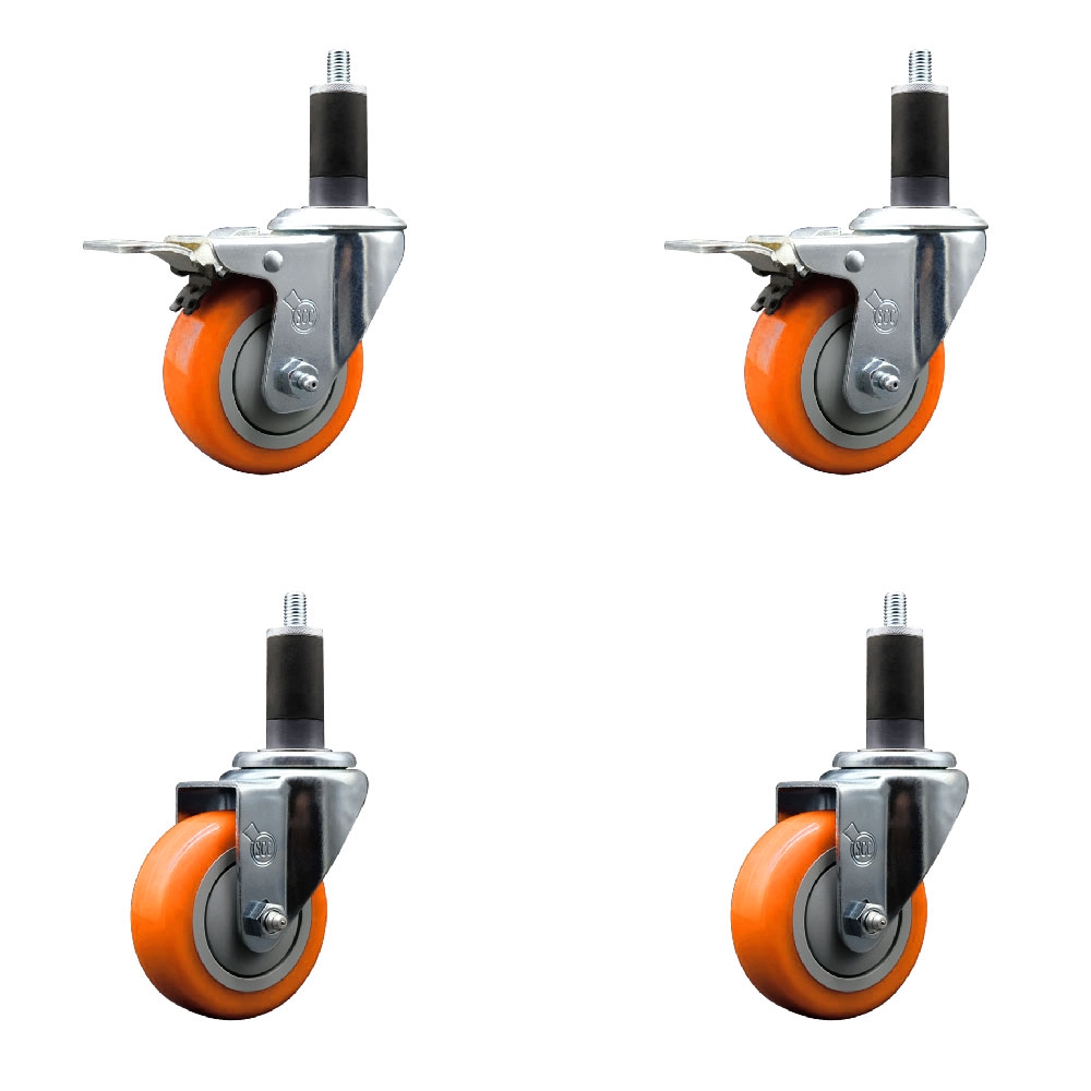 SCC-SSEXTTL20S3514-PPUBORG-2-S-2-114 Stainless Steel Polyurethane Swivel Expanding Stem Caster with 3.5 in. Orange Wheels & 1.25 in. Stems - Set of 4