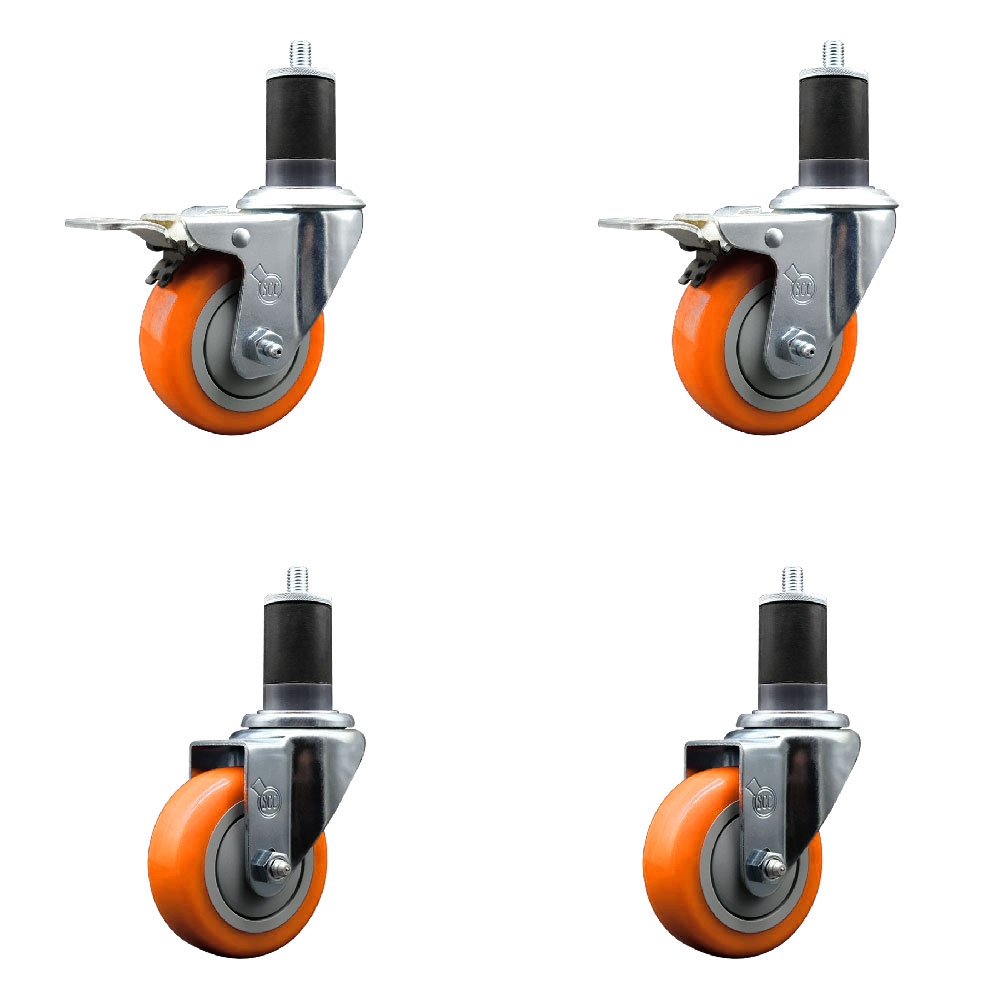 SCC-SSEXTTL20S3514-PPUBORG-2-S-2-158 Stainless Steel Polyurethane Swivel Expanding Stem Caster with 3.5 in. Orange Wheels & 1.63 in. Stems - Set of 4
