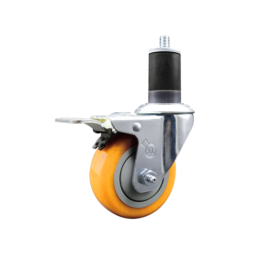Stainless Steel Polyurethane Expanding Stem Swivel Caster with 3.5 in. Yellow Wheel & 1.63 in. Stem & Total Locking Brake