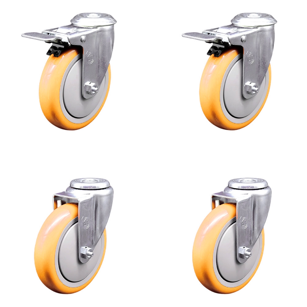 SCC-BHTTL20S514-PPUB-YEL-2-S-2 Polyurethane Swivel Bolt Hole Caster with 5 x 1.25 in. Yellow Wheels - Set of 4