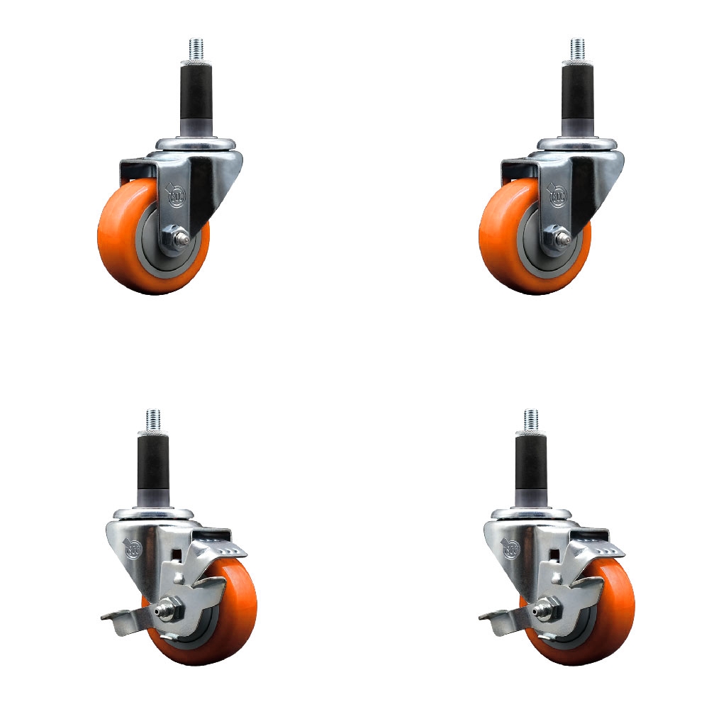 SCC-EX20S314-PPUB-ORG-2-TLB-2-118 Polyurethane Swivel Expanding Stem Caster with 3 in. Orange Wheels & 1.13 in. Stems - Set of 4