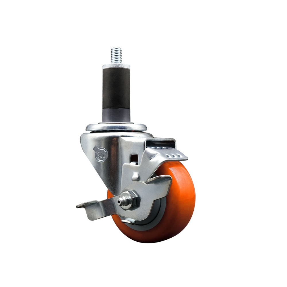 SCC-EX20S314-PPUB-ORG-TLB-114 Polyurethane Expanding Stem Swivel Caster with 3 in. Orange Wheel & 1.25 in. Stem & Top Locking Brake