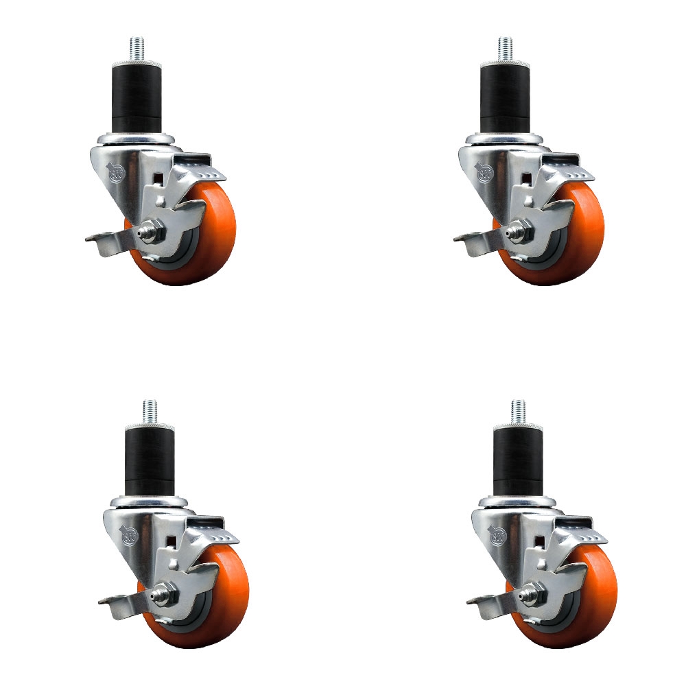 SCC-EX20S314-PPUB-ORG-TLB-134-4 Polyurethane Swivel Expanding Stem Caster with 3 in. Orange Wheels & 1.75 in. Stems - Set of 4
