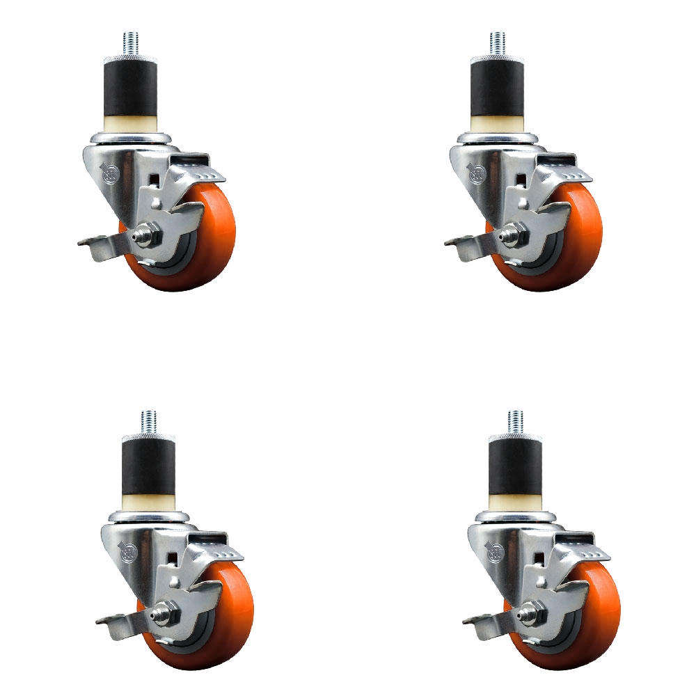SCC-EX20S314-PPUB-ORG-TLB-178-4 Polyurethane Swivel Expanding Stem Caster with 3 in. Orange Wheels & 1.87 in. Stems - Set of 4