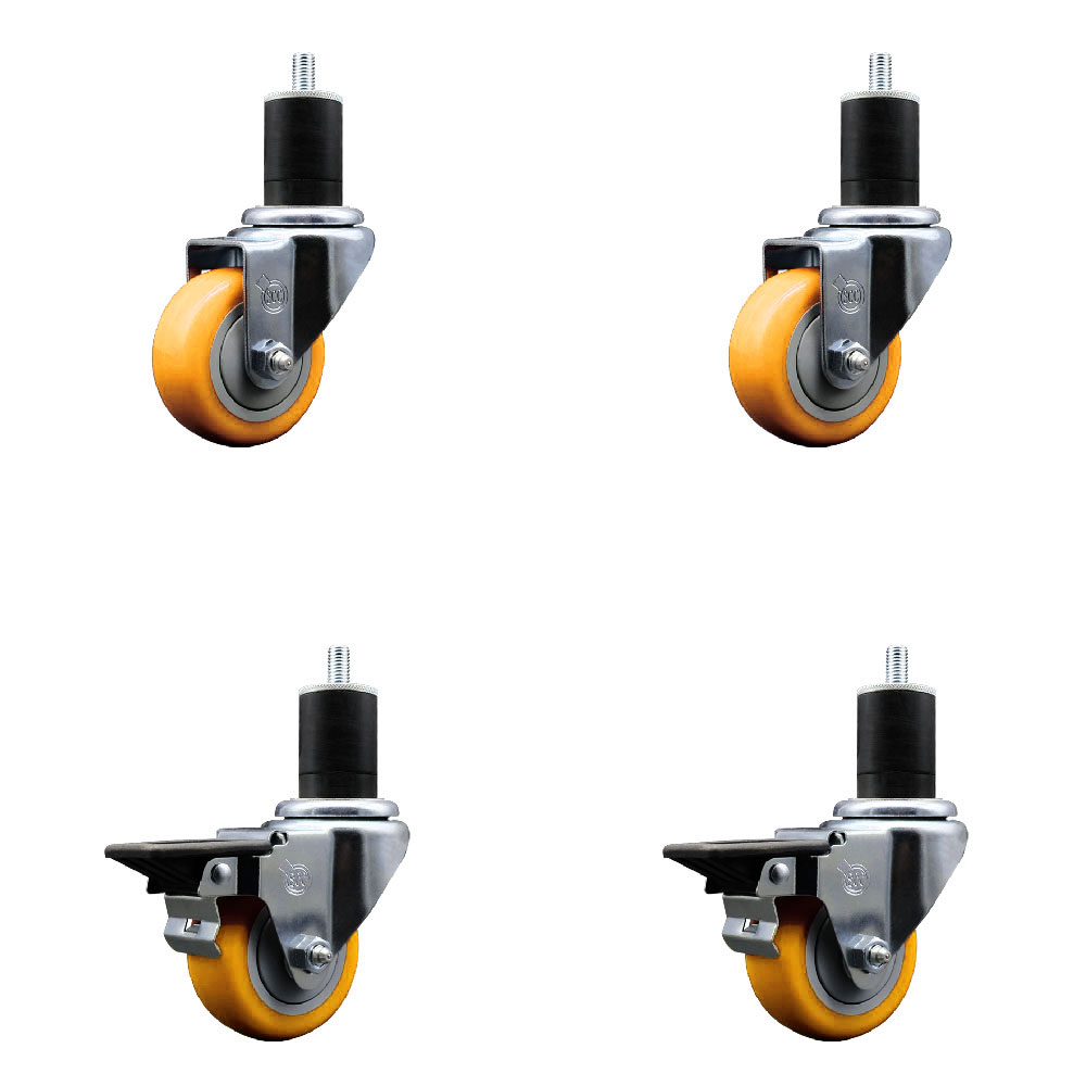 SCC-EX20S314-PPUB-YEL-2-PLB-2-134 Polyurethane Swivel Expanding Stem Caster with 3 in. Yellow Wheels & 1.75 in. Stems - Set of 4