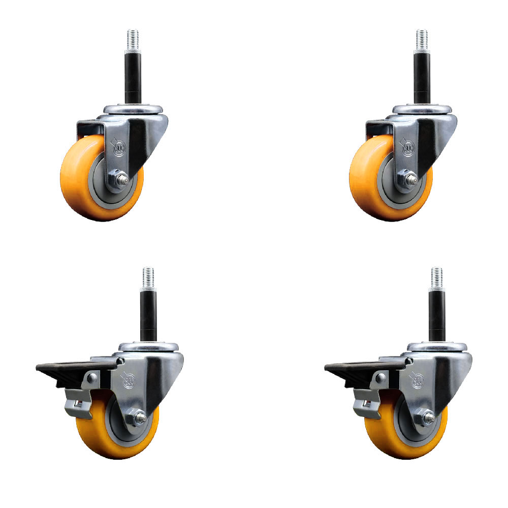 SCC-EX20S314-PPUB-YEL-2-PLB-2-34 Polyurethane Swivel Expanding Stem Caster with 3 in. Yellow Wheels & 0.75 in. Stems - Set of 4