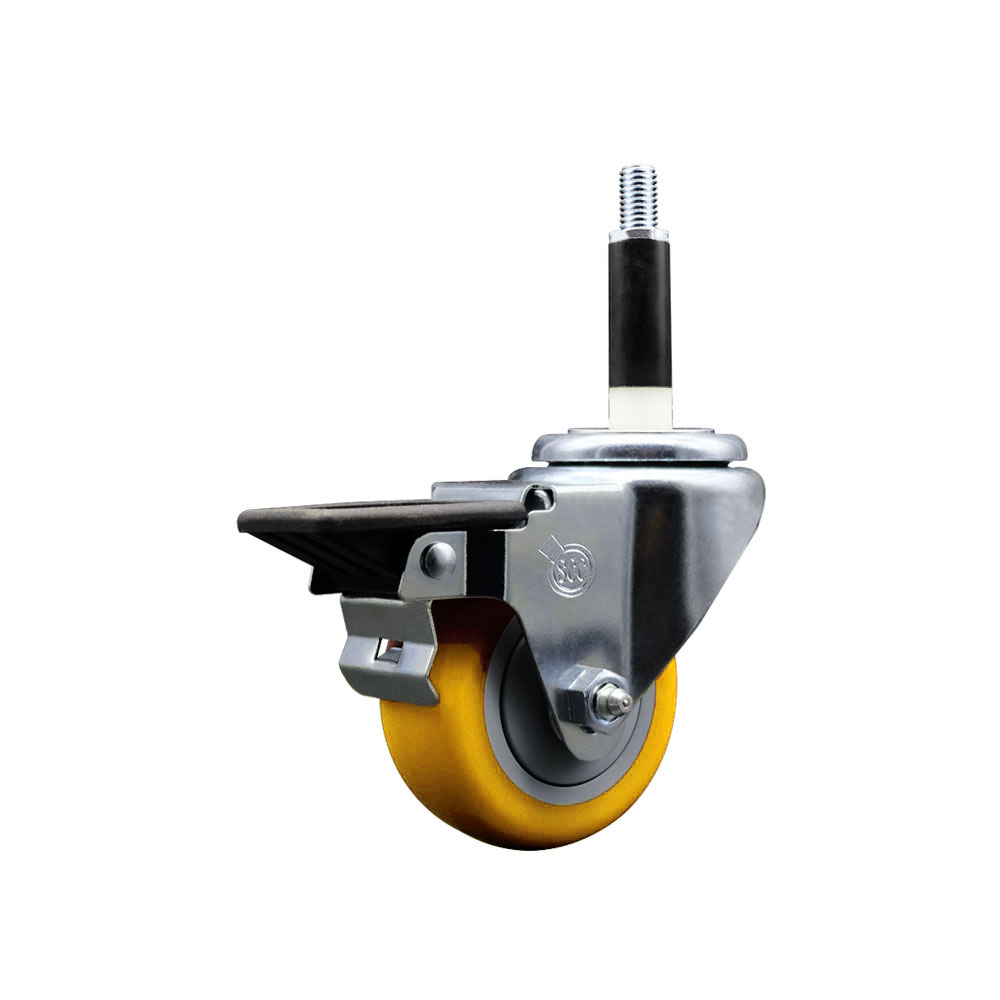 SCC-EX20S314-PPUB-YEL-PLB-78 Polyurethane Expanding Stem Swivel Caster with 3 in. Yellow Wheel & 0.87 in. Stem & Posi Locking Brake